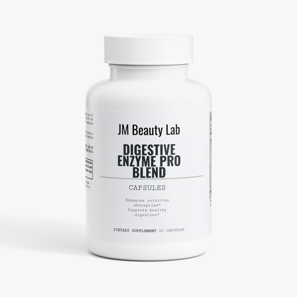 white bottle with label stating digestive enzyme pro blend
