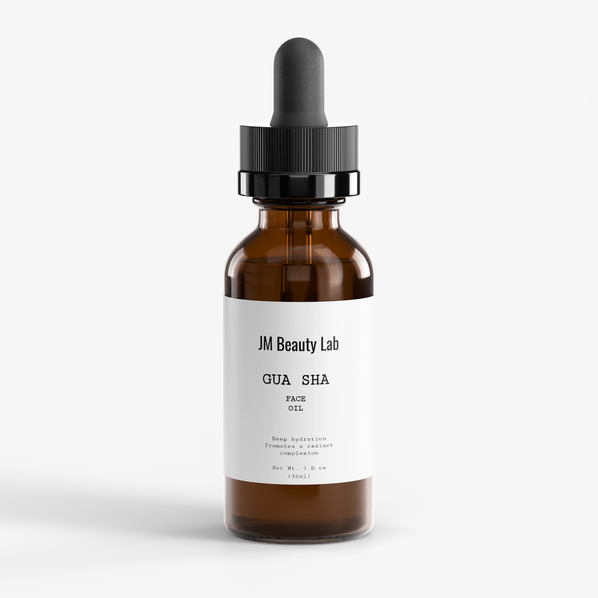 Brown glass bottle with dropper labeled GUA SHA' on a white background