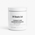 JM Beauty Lab creatine monohydrate unflavored supplement jar, white label and sealed lid