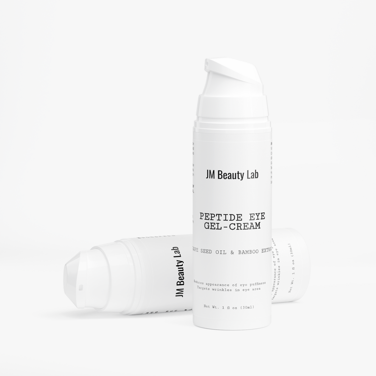 JM Beauty Lab peptide eye gel-cream bottle with additional container and cap