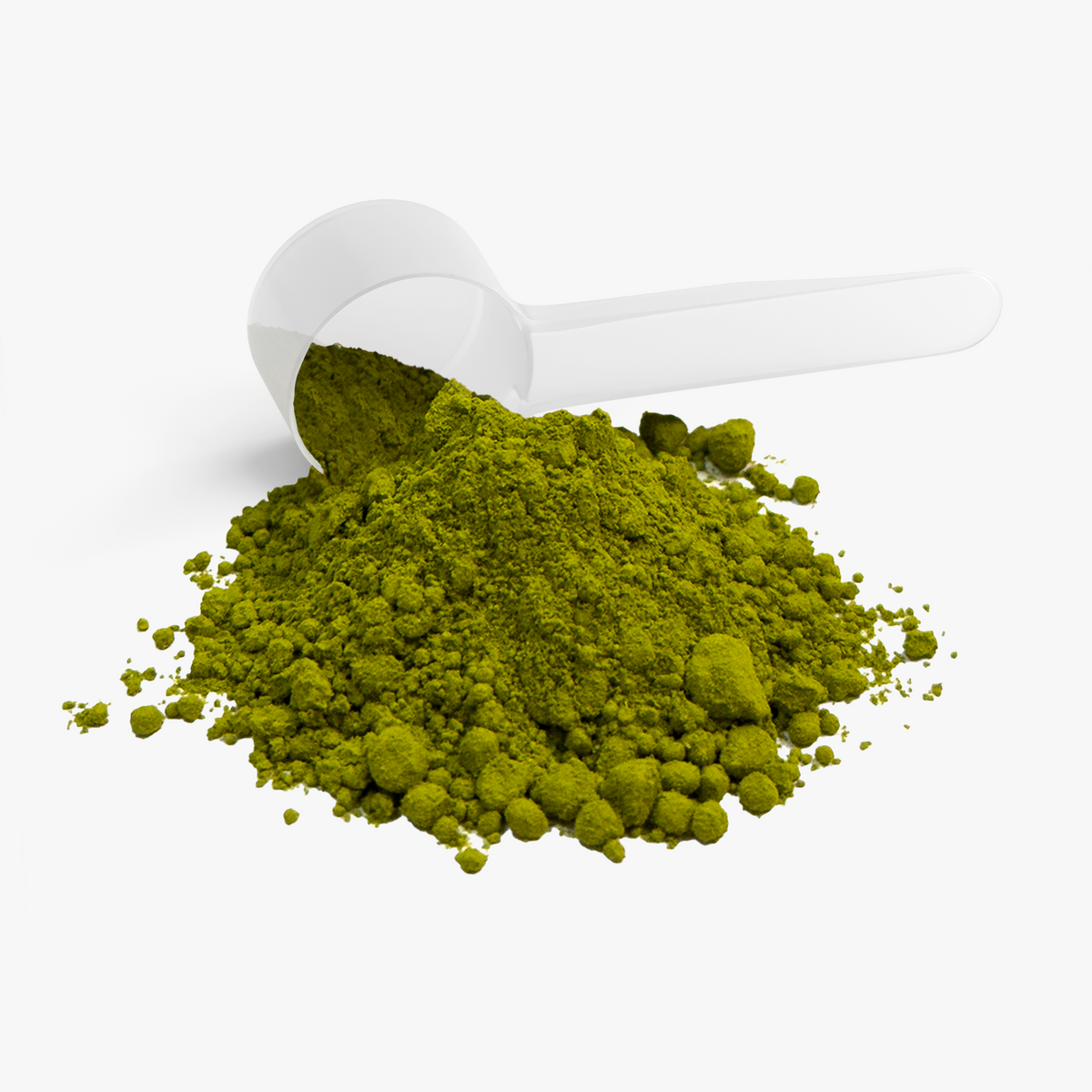 Ceremonial matcha powder scoop piled with fine green powder