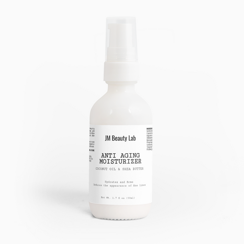 Anti-aging moisturizer bottle with pump, JM Beauty Lab label
