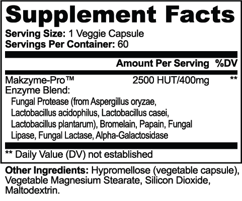 white label stating digestive enzyme pro blend ingredients